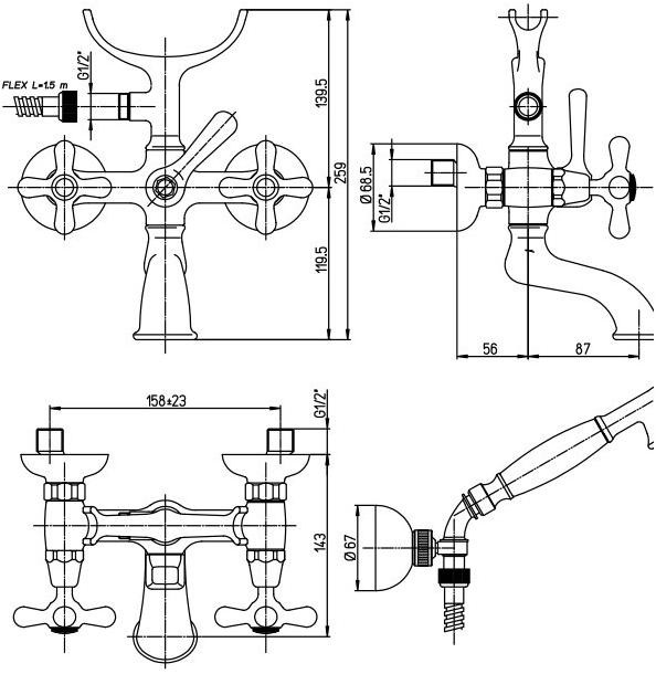 Paini Liberty 17F3105KM смеситель для ванны с аксессуаром - Вид №2