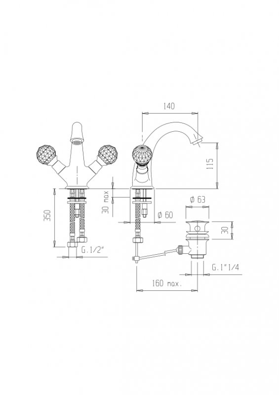 Смеситель для раковины CEZARES LORD-LS1-03/24 - Вид №1