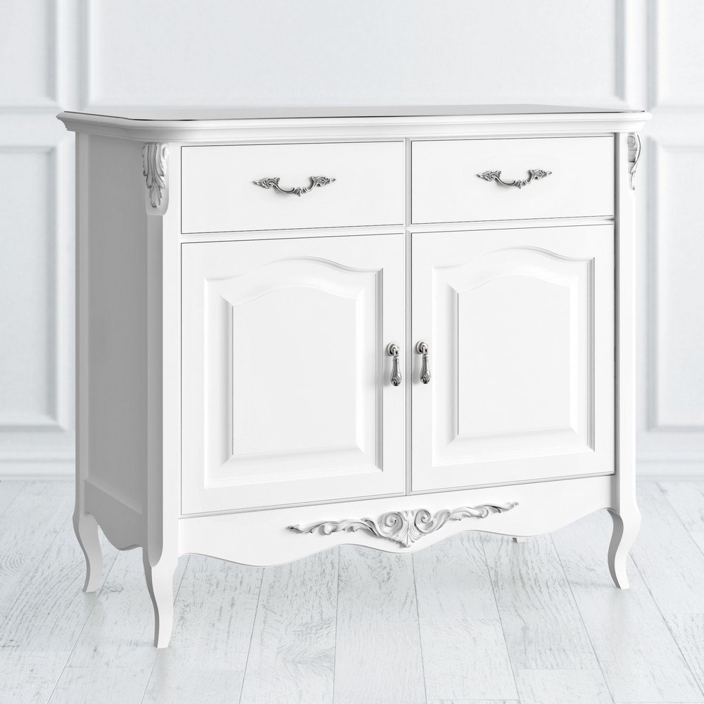 Комод с ножками и 2 ящиками 110х94 см белый с серебряной патиной Silvery Rome KREIND SILVERY ROME 00-3880059 Разноцветный;белый Santreyd  - Вид №1