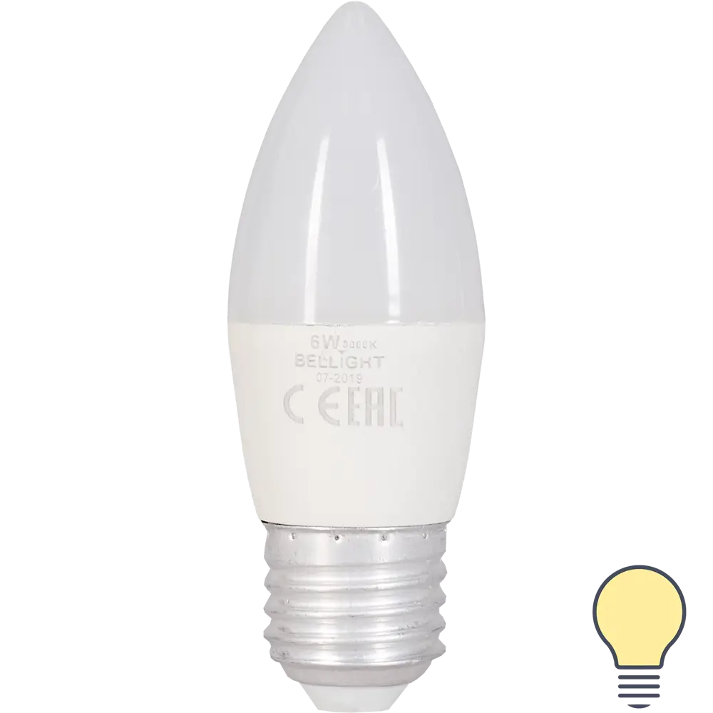 Лампа светодиодная Bellight E27 220-240 В 6 Вт свеча 480 лм, тёплый белый свет 82168006 STLM-2103996 