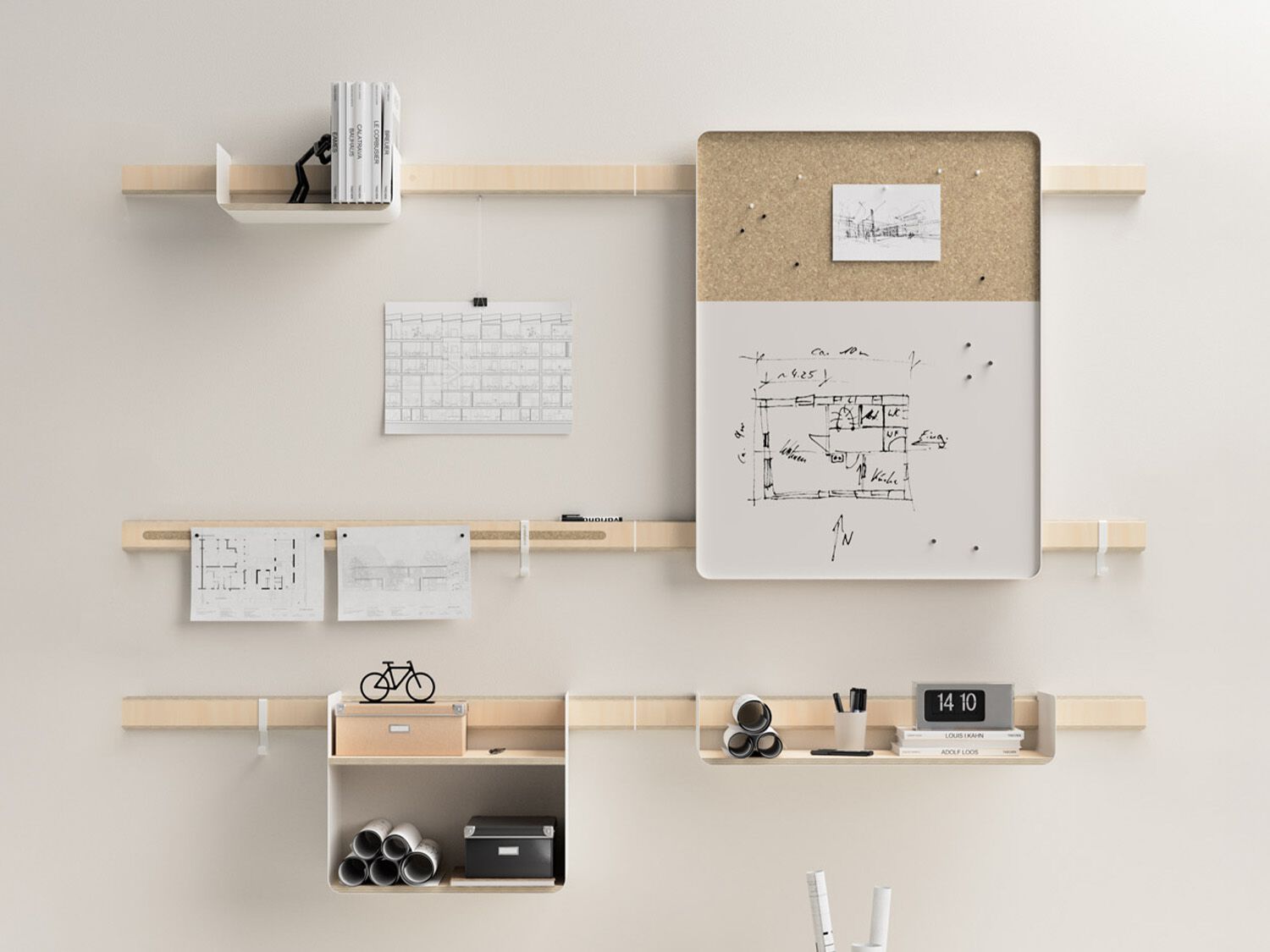 Система деревянных полок с доской и доской объявлений Variand Furniture H02 ARCH-00097442