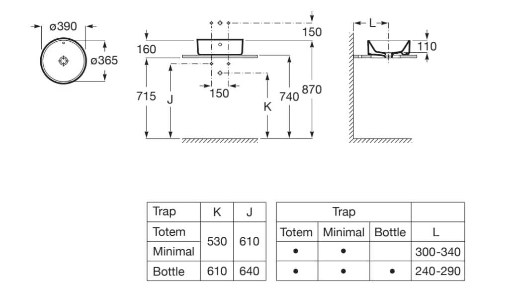 Фарфоровая столешница круглый умывальник Roca The Gap ARCH-00049651 - Вид №3
