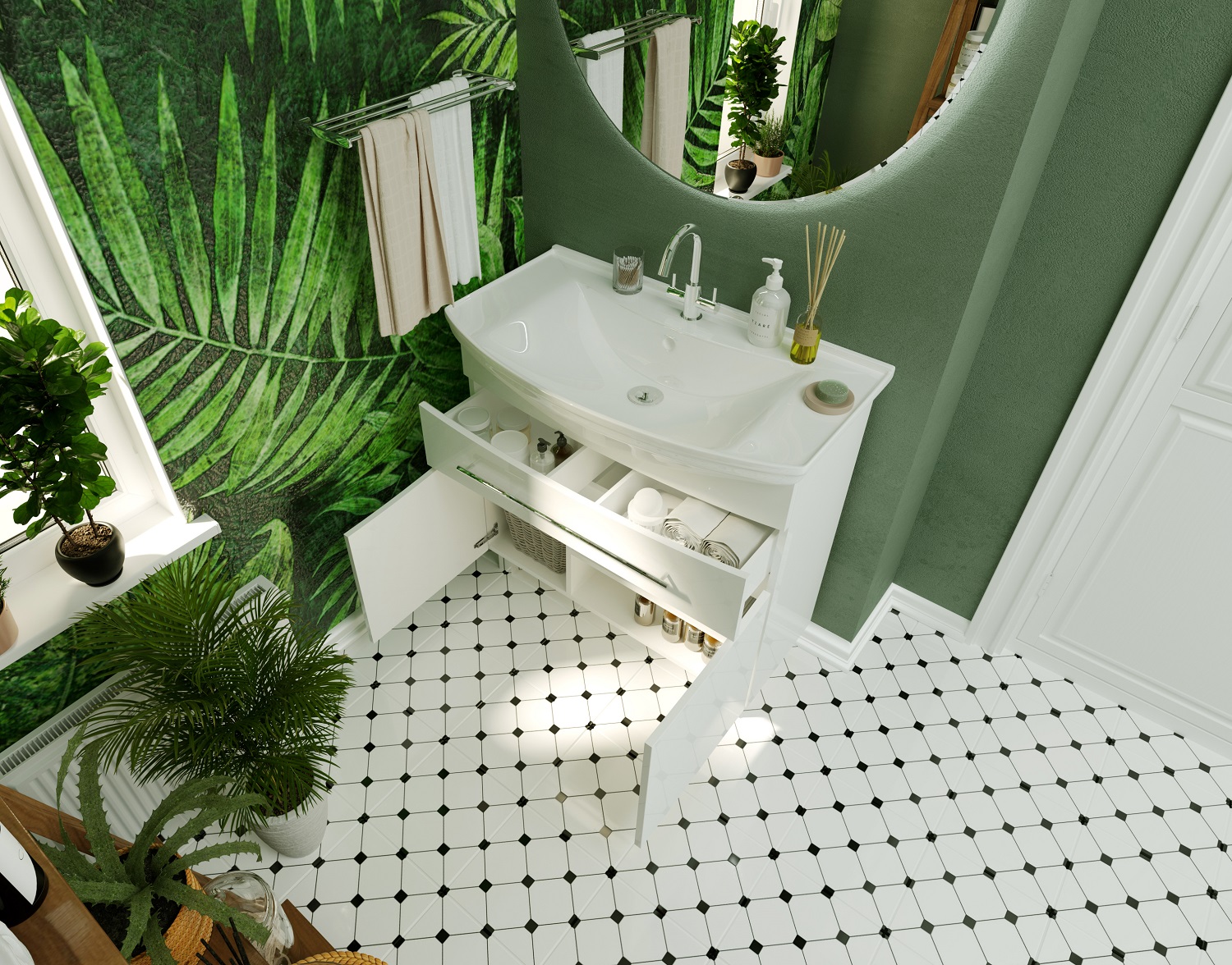 У94493 Тумба Lina New 85Н 1в.я 2д Белый глянец 1 Marka Lina - Вид №2