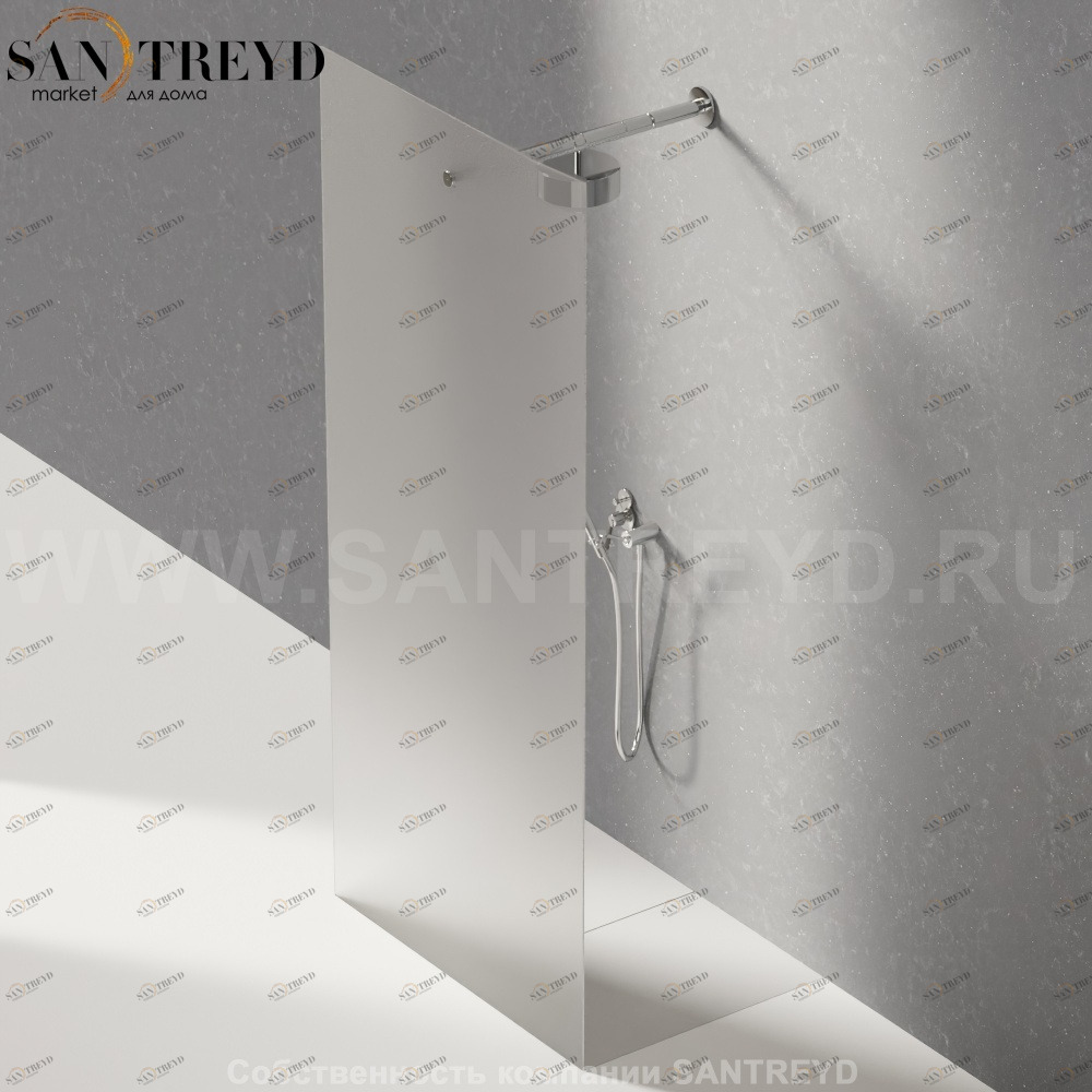 Душевое ограждение FLAT D подрезаемое, стеклянная матовая перегородка с держателем со встроенным соплом для установки верхнего душа. Размеры: глубина от 70 до 100, длина от 100 до 140 см Agape DA70100100140SS