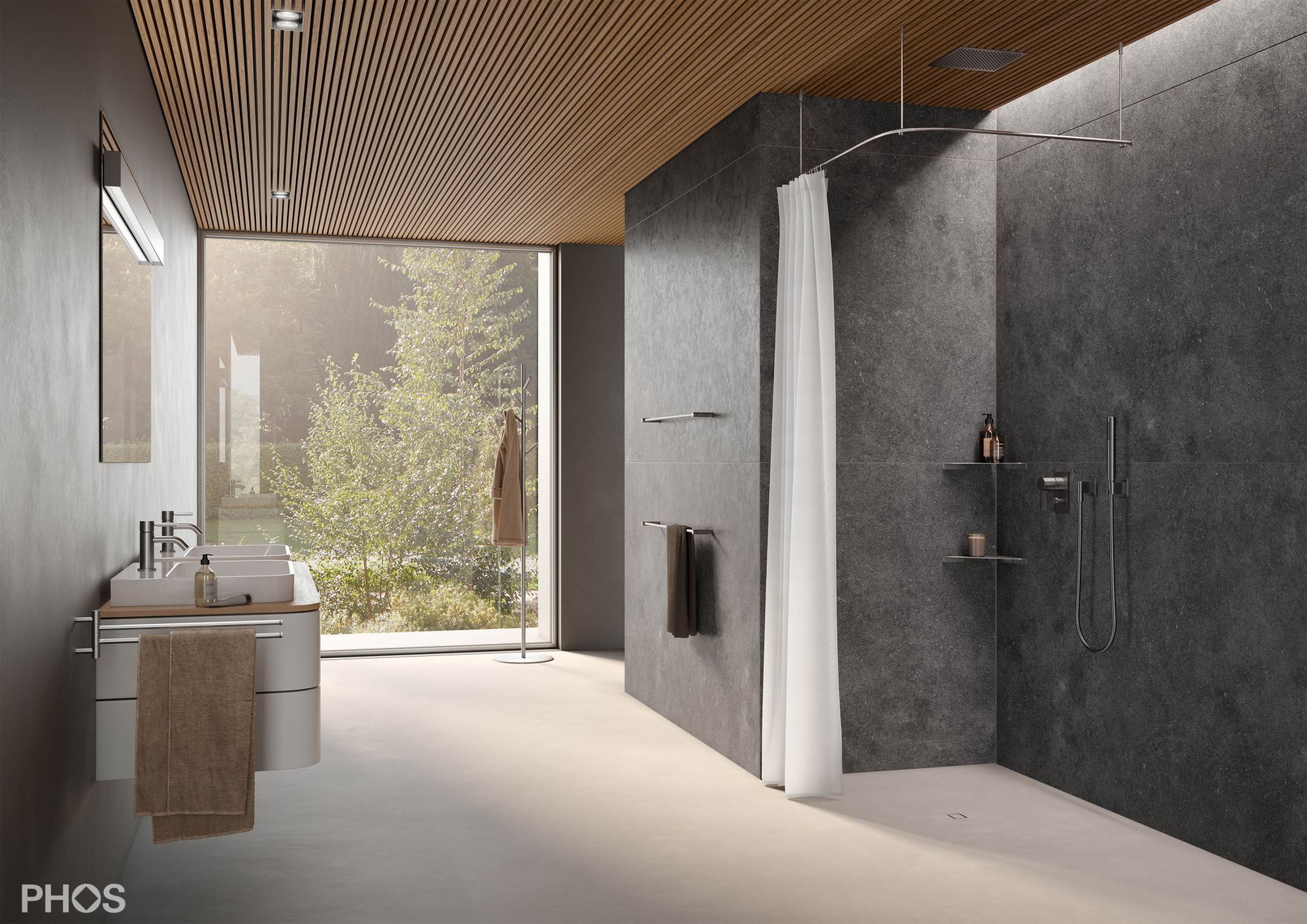 DSB300-1100F Стержень для душевой занавески четверть круга с радиусом дуги 30 см, 110 x 110 см для крепления к потолку PHOS  - Вид №4