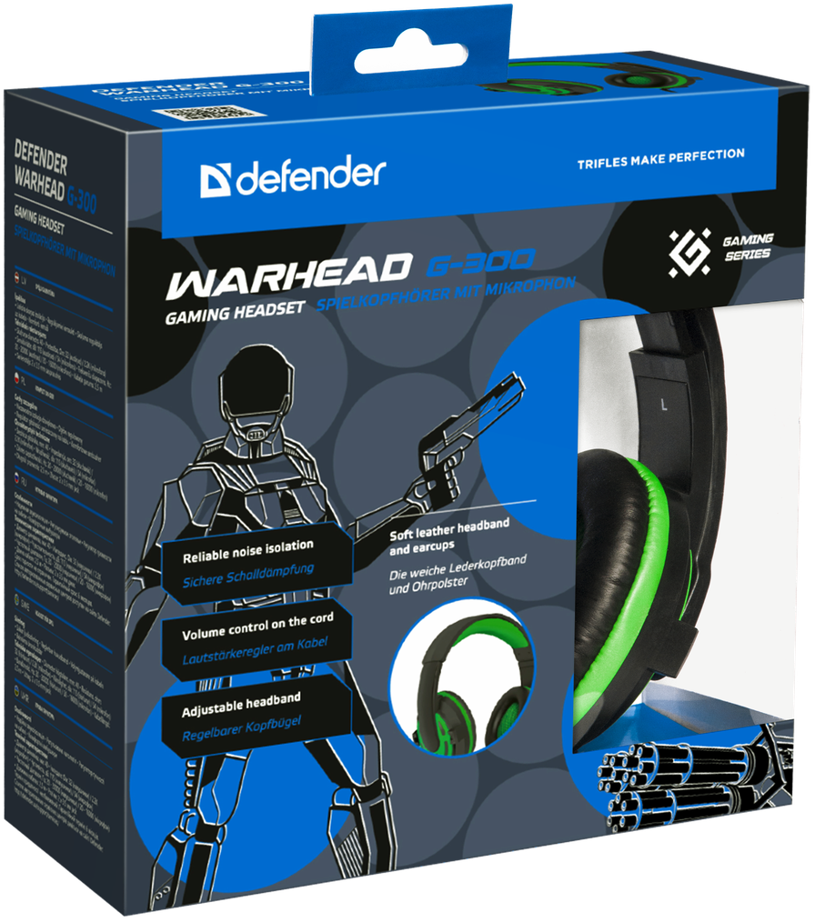64128 игровая гарнитура warhead g-300 зеленый, кабель 2,5 м Defender Santreyd  - Вид №4