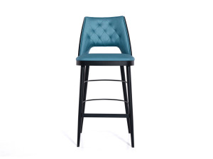 Высокий кожаный табурет с капитонной спинкой