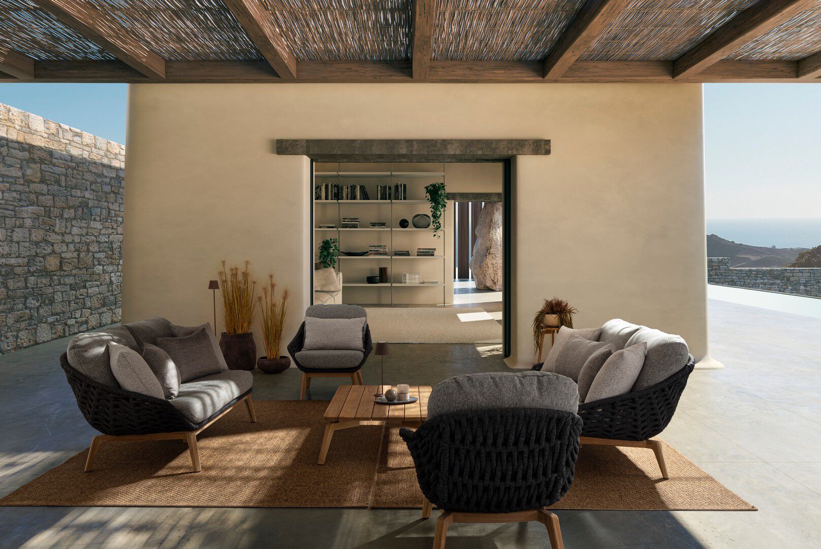 Веревочное и тканевое садовое кресло с подлокотниками BIZZOTTO Tamires ARCH-00119189 - Вид №4