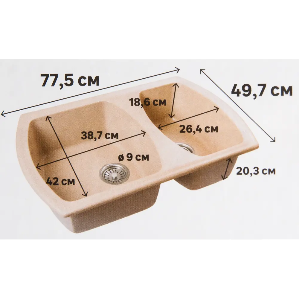 Мойка DELINIA 77x49x18.6 см, кварц, цвет бежевый 82532326 STLM-2050452 - Вид №6