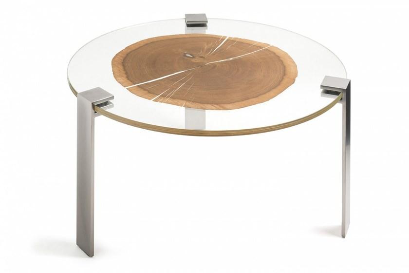 VGnewtrend Круглый журнальный столик из дерева и стекла Foresta sun-id-1345144 - Вид №1