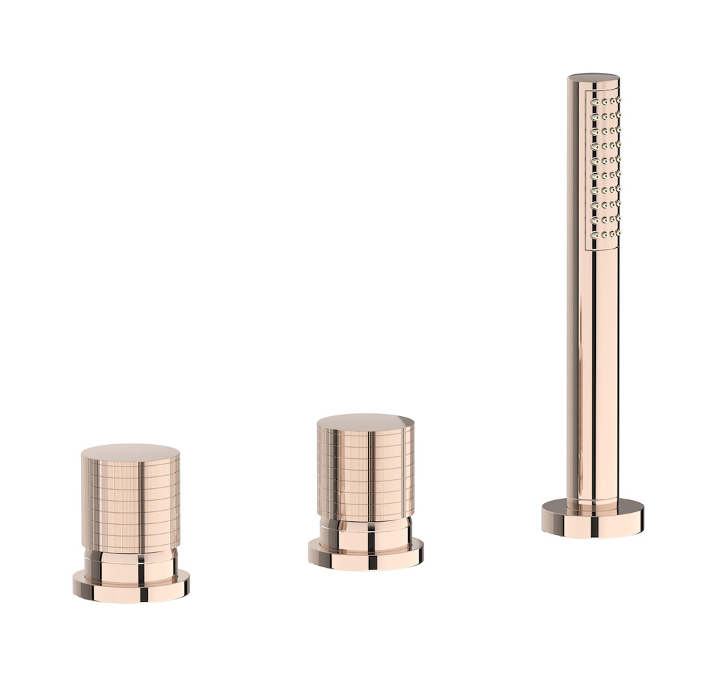 Смеситель на бортик ванной на 3 отверстия с изливом, дивертером и душевым гарнитуром. WE ARE IB ga397rs Rose Gold Gatsby