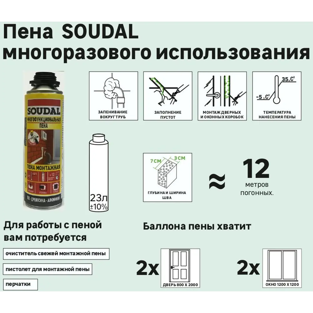 Пена монтажная пистолетная Soudal 500 мл STLM-2143852 - Вид №4