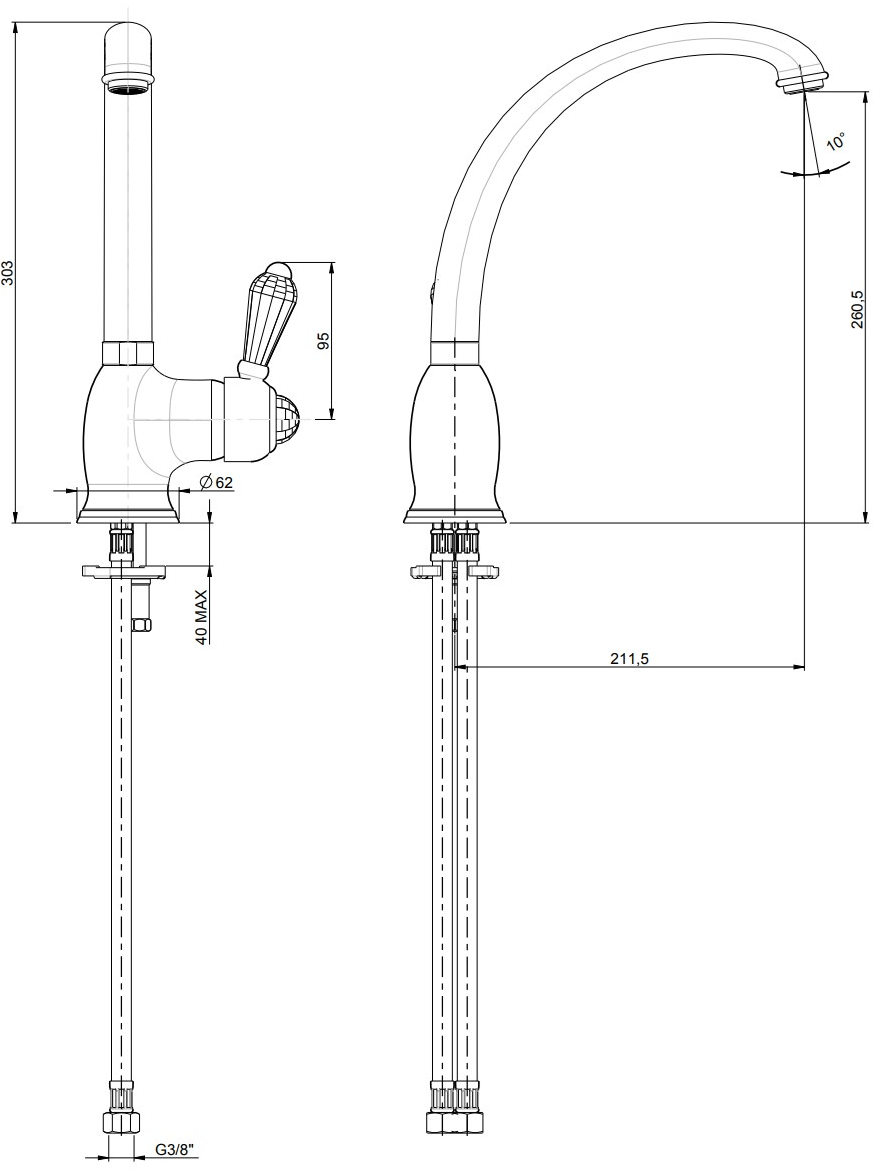 Rubinetterie Frattini Смеситель однорычажный для мойки на одно отверстие Morgan suite sun-id-1349701 - Вид №1