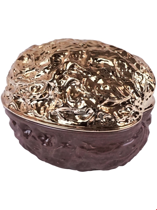 8711 Чаша с крышкой орех, коричневы, золотой, 22x17x15cm керамика HOFF INTERIEUR Santreyd 