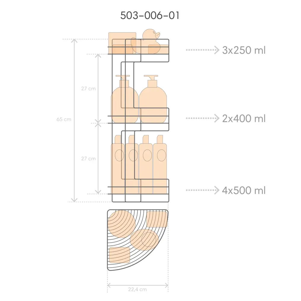 Полка для ванной ЧМЗ Новые горизонты 503-006-01 угловая 3 яруса 23x23x65.3 см цвет хром STLM-2115425 - Вид №10