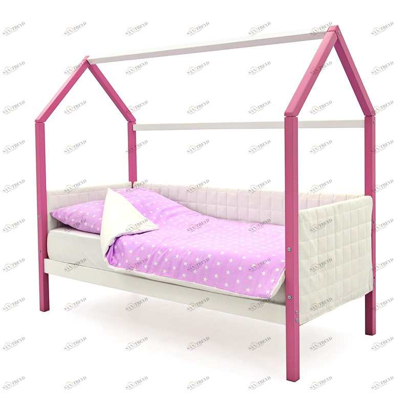 Детская кровать-домик мягкая лаванда-белая Svogen БЕЛЬМАРКО  00-3873183 Розовый Santreyd 