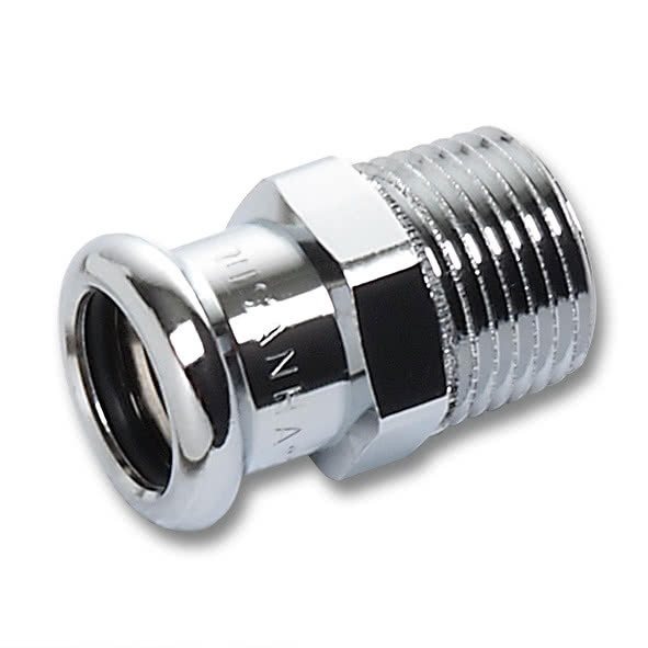 116243G1834 SANHA 16243G пресс-фитинг, бронза, ниппель перех.ВПр-НР,хром 18x3/4 мм  - Вид №1