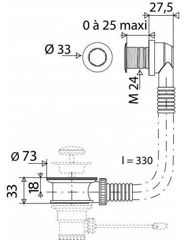 598400 001 00  Универсальный комплект перелива для умывальника, крышка Д. 24 мм, белый полипропилен, хромированная отделка Valentin Хром  - Вид №3