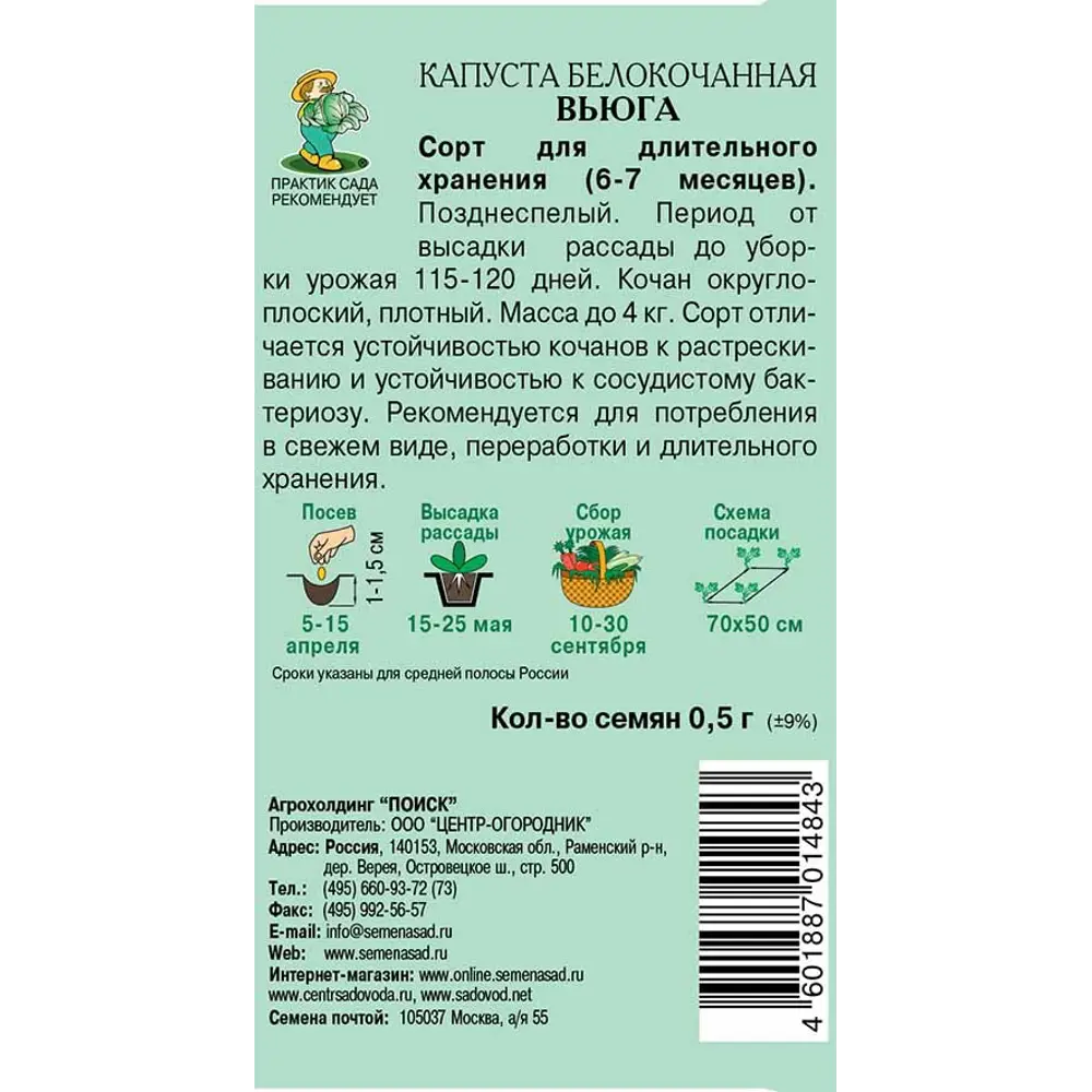 Семена капусты белокочанной «Вьюга» от ПОИСК 83123484 STLM-1325682 - Вид №1