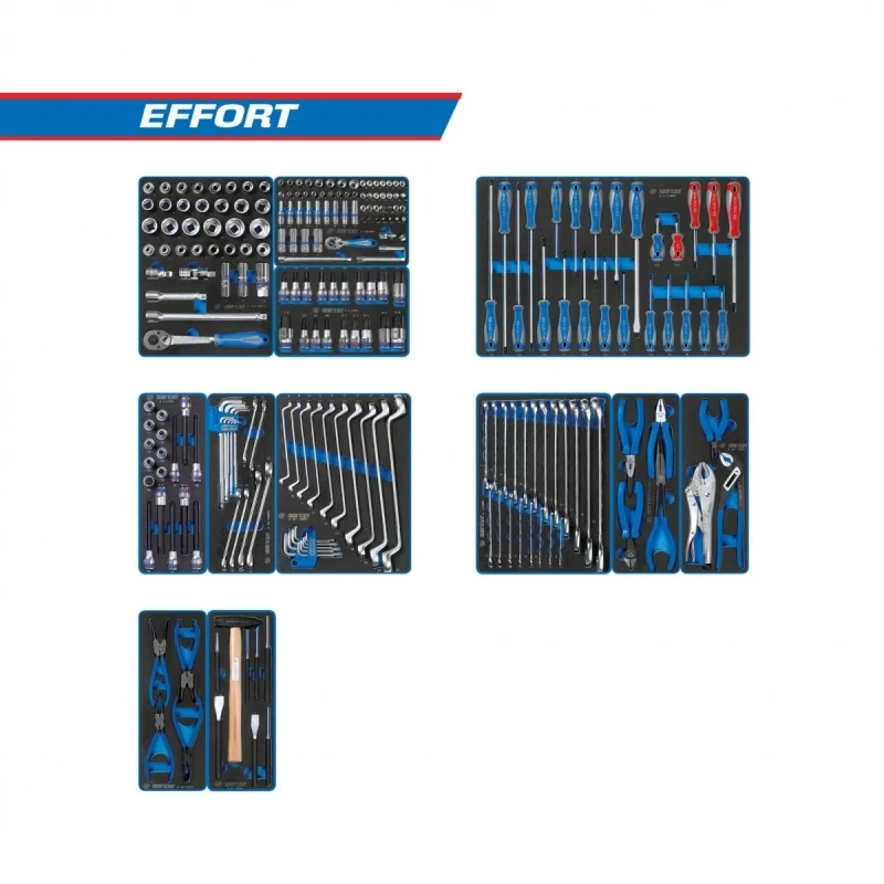 KING TONY Набор инструментов EFFORT для тележки, 12 ложементов, 235 предметов Верстакофф 934-235MRVD