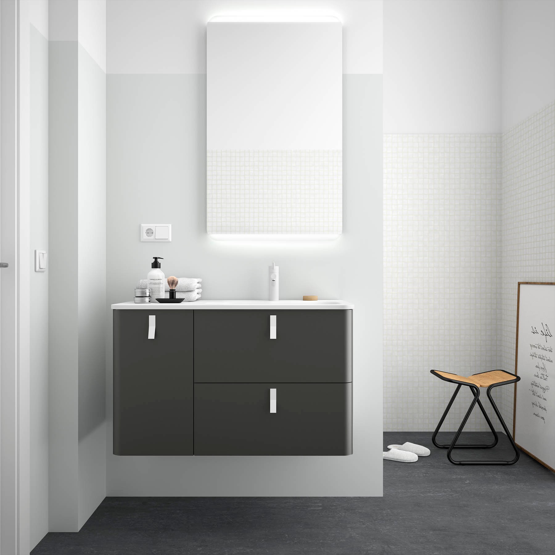 24647 SALGAR Мебель для умывальника UNIIQ 900 левая MATT ANTHRACITE 897 x 540 x 450 мм Матовый антрацит  - Вид №1