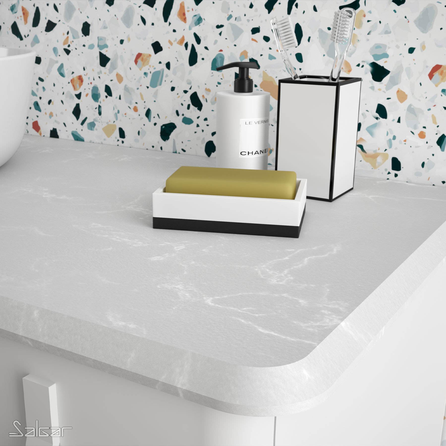 83914 SALGAR Столешница UNIIQ 900 правая CALACATTA для верхней раковины 910 x 22 x 460 мм  - Вид №1