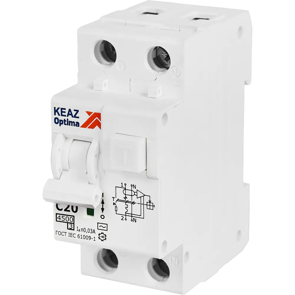 Дифференциальный автомат КЭАЗ Opti Din 2P 20А с защитой от утечек 89206634 STLM-1117487