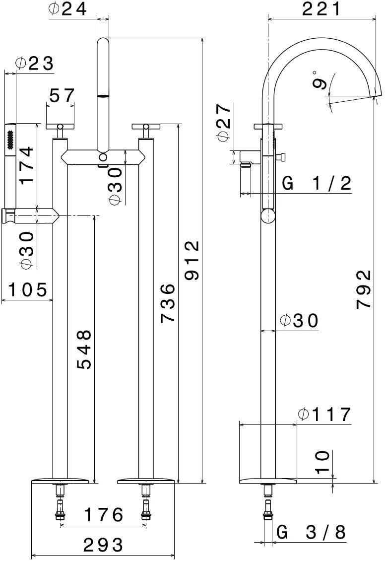 newform Отдельностоящая ванна с ручным душем Blink 70886c - 70986c - Вид №2