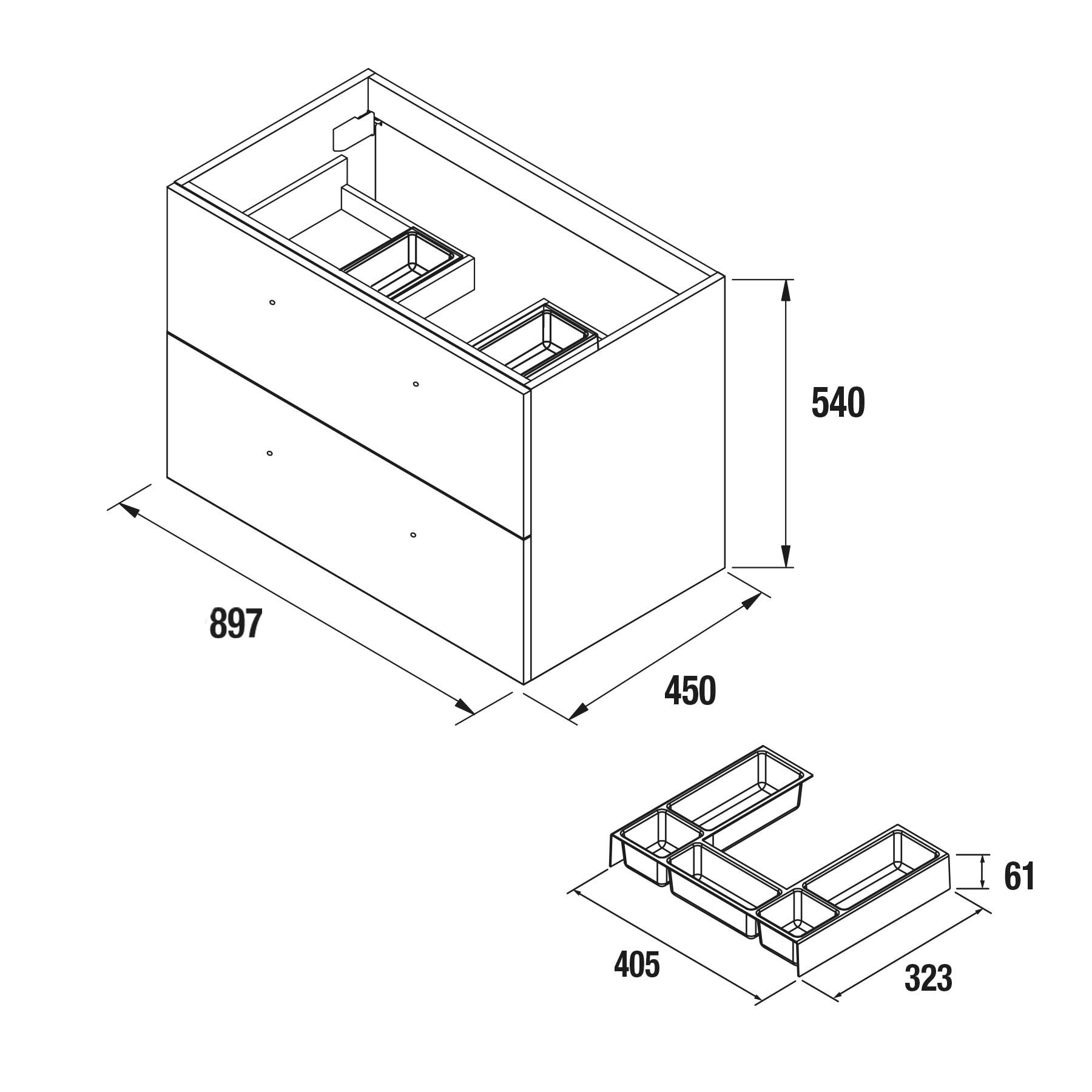 23299 SALGAR Мебель для умывальника FUSSION CHROME 900 2 ящика GLOSS WHITE 897 x 540 x 450 мм Глянцевый белый - Вид №2