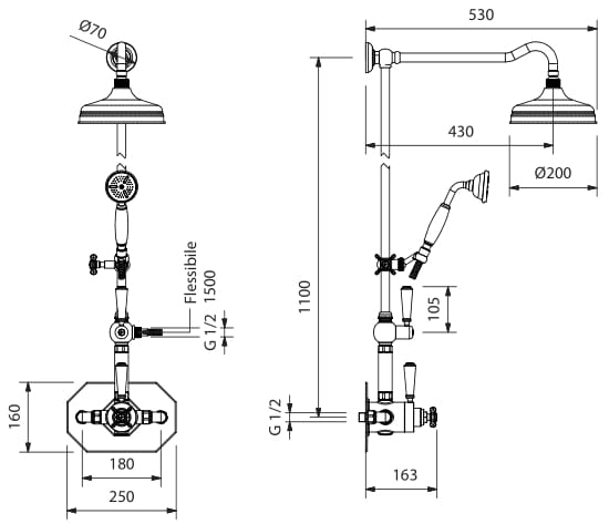 Термостатическая настенная душевая колонна с ручным душем Park Avenue Джеймс ARCH-00070674 - Вид №2