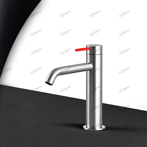 Смеситель для раковины сталь матовая с красной ручкой Toki Radomonte TKI2SCIL15