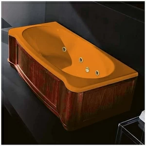 Ванна Gruppo treesse New Classic Young STX-V674B-SX-WO-OZ оранжевая с золотой фурнитурой и гидромассажем и дезинфекцией прямоугольная левая деревянная панель орех
