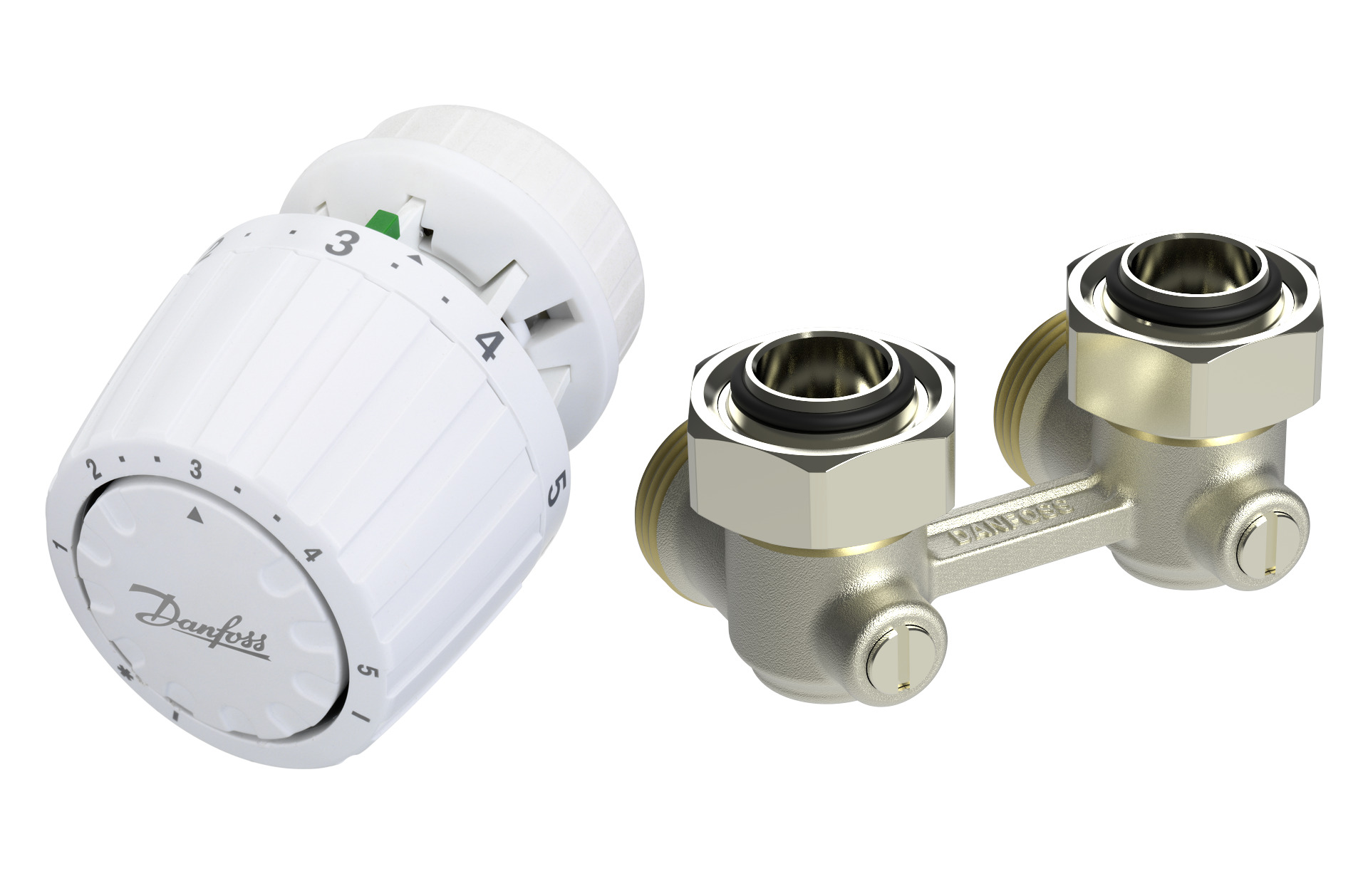 Danfoss Комплект RLV-KB/RTR 7090 для радиаторов с нижним подключением RLV-KB 15 + RTR 7090, 1/2 Угловой 013G7224  - Вид №3