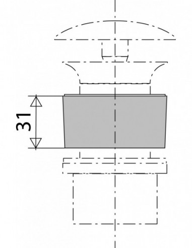 125000 000 00  Прокладка сливного отверстия для умывальника, h. 31 мм, хромированный АБС Valentin Хром  - Вид №2