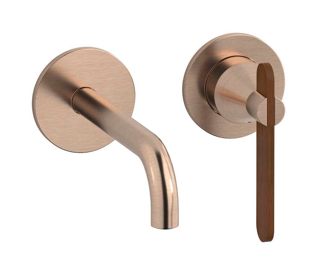 Встроенный в стену смеситель для раковины на 2 отверстия в комплекте с донным клапаном WE ARE IB ol200on Brushed Rose Gold Soho
