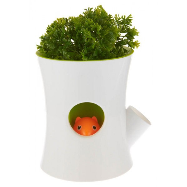 QL10075-WH-GN Горшок самополивающийся log&squirrel белый-зеленый Qualy 