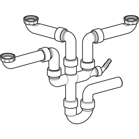 152.821.11.1 Сифон Geberit, для тройной кухонной раковины, с угловым шланговым соединителем, горизонтальный выпуск Geberit  - Вид №1