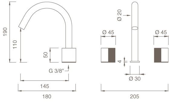Ceadesign Смеситель на три отверстия с поворотным изливом Duet Det 14 - Вид №1