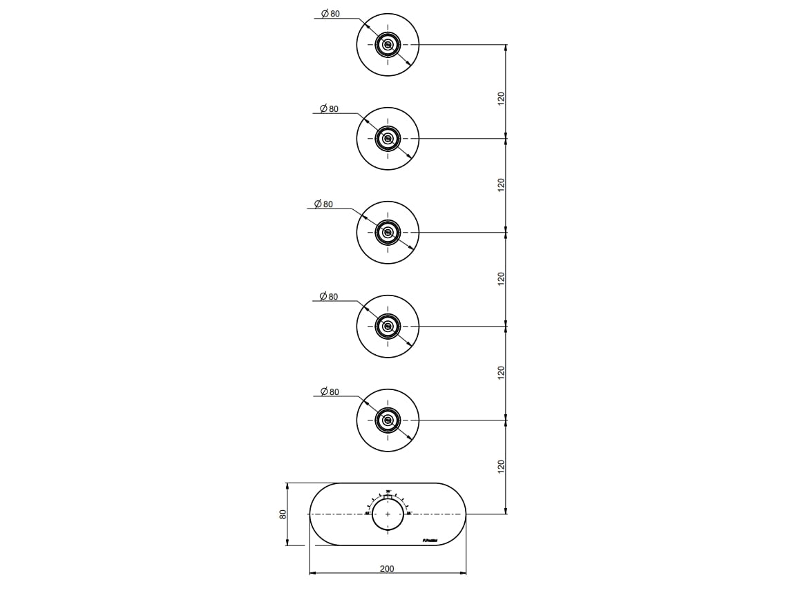 Термостатический смеситель для душа с 6 отверстиями Rubinetterie Frattini отдельная эстетика ARCH-00103351 - Вид №11