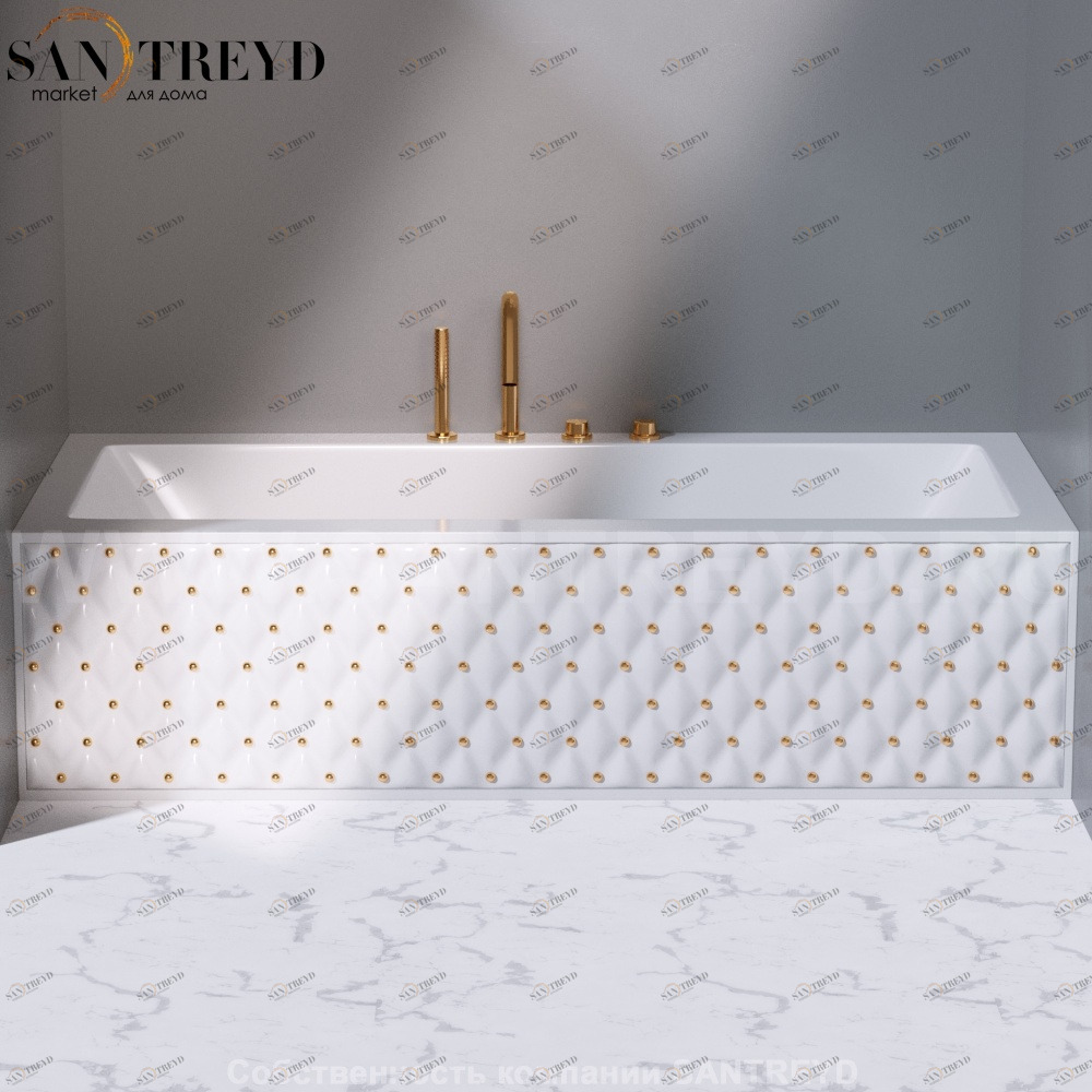 Ванна с декоративными панелями CLASS SQUARE с золотыми вставками белая AeT ITALIA GLASS DV203V0100100G