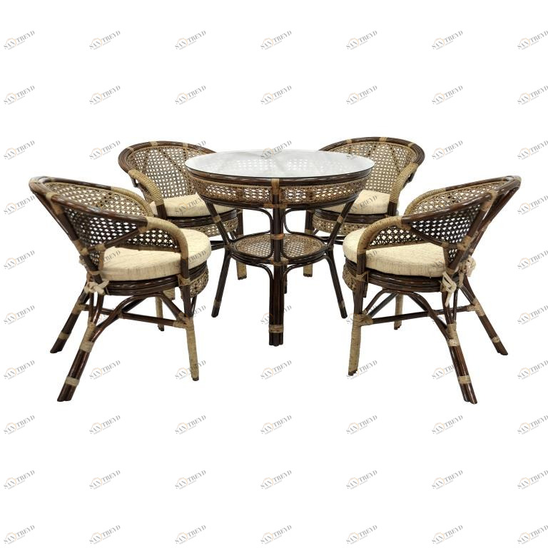Обеденная группа коричневая, столик и кресла на 4 персоны Java-2 ЭКО ДИЗАЙН CLASSIC RATTAN 129628 Бежевый;коричневый 