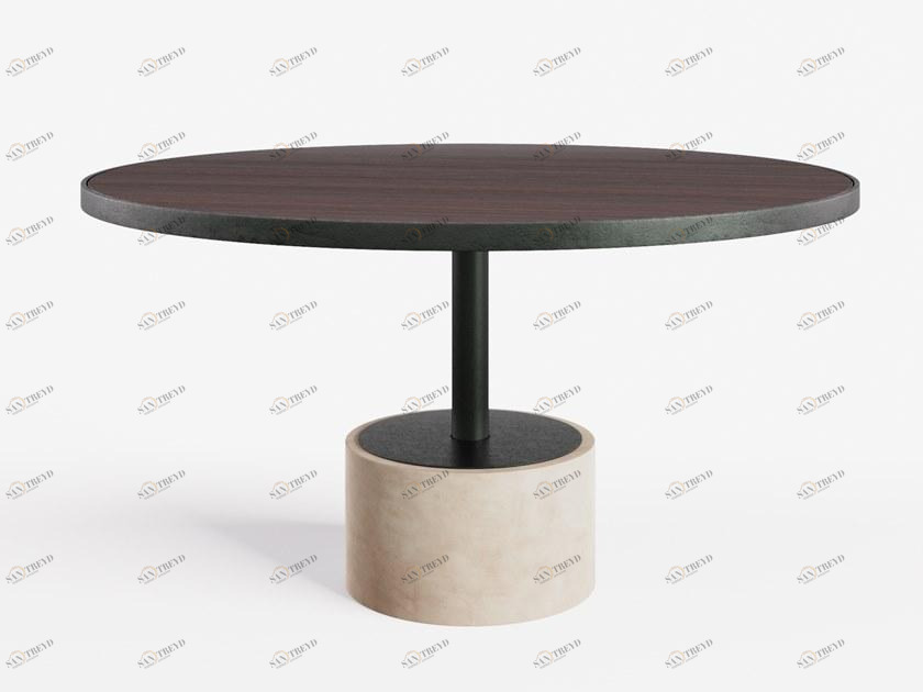 HMD INTERIORS Круглый стол с основанием из микроцемента и столешницей из ореха Loto sun-id-1356524