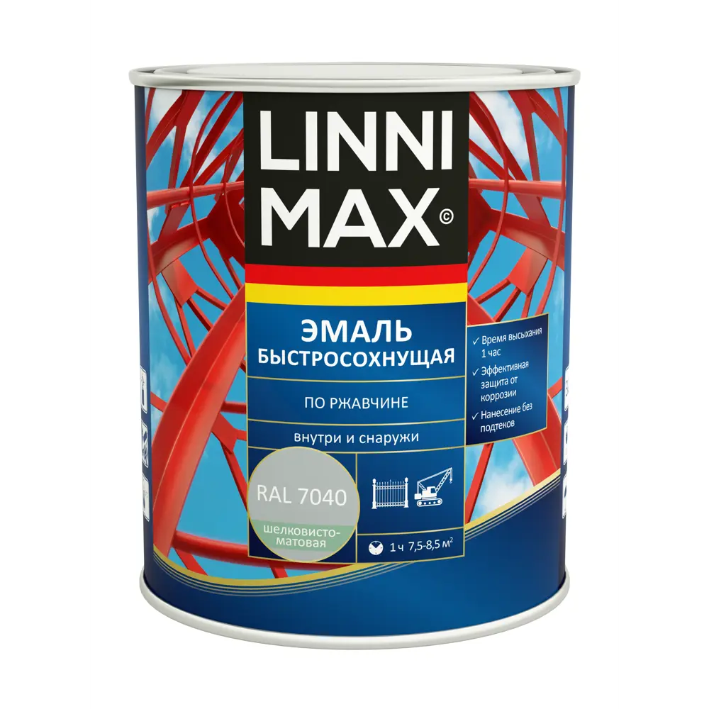 Грунт-эмаль по ржавчине Linnimax Быстросохнущая шелковисто-матовая цвет серый 0.75 л 89379729 STLM-2167483  - Вид №1