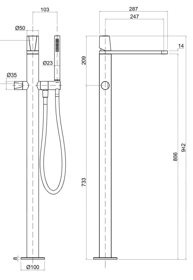 Смеситель для ванны с ручным душем Antoniolupi Indigo ARCH-00000256 - Вид №4