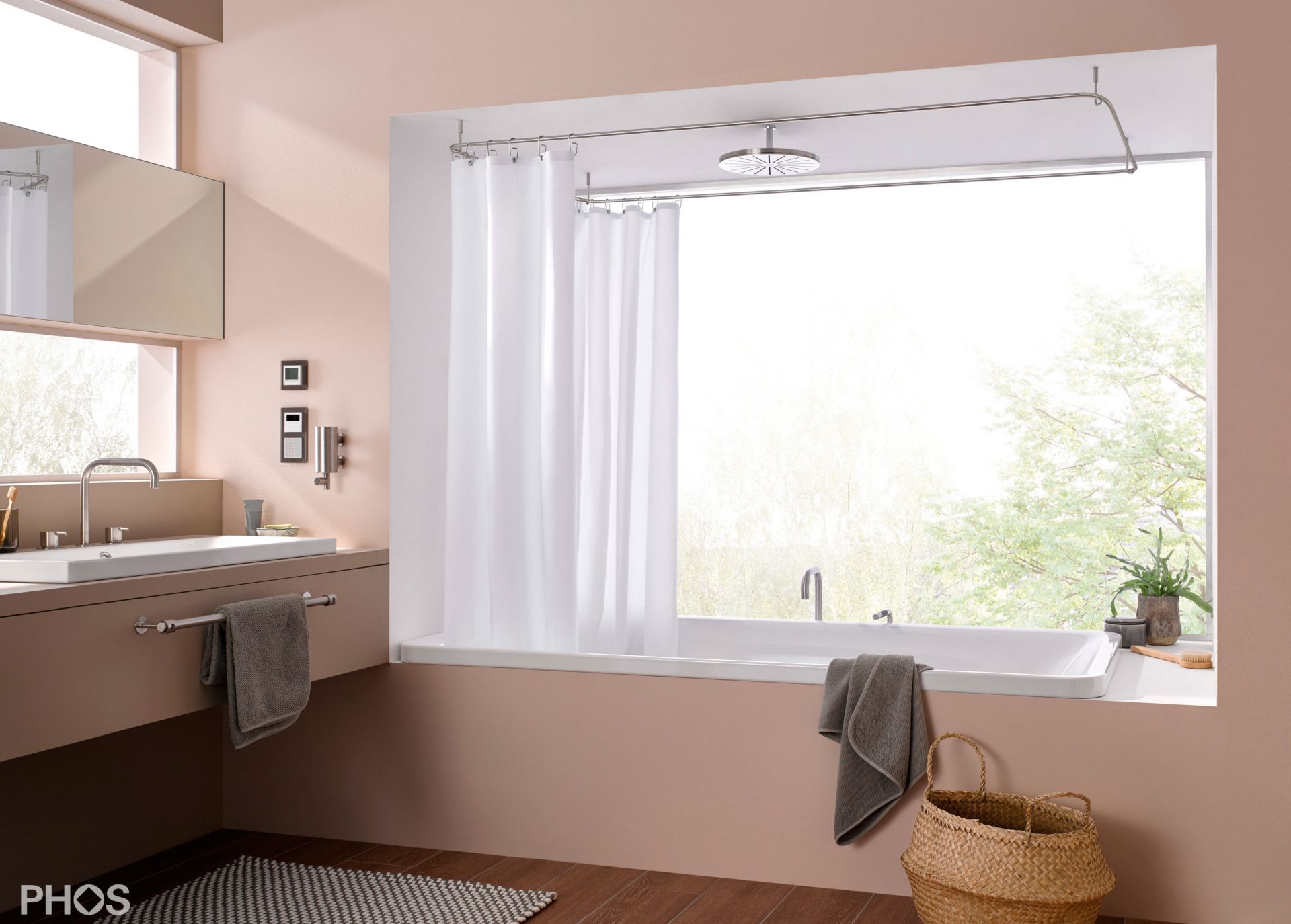 DSRE1700-750 Карниз для душевой занавески прямоугольный 170 х 75 см PHOS  - Вид №1