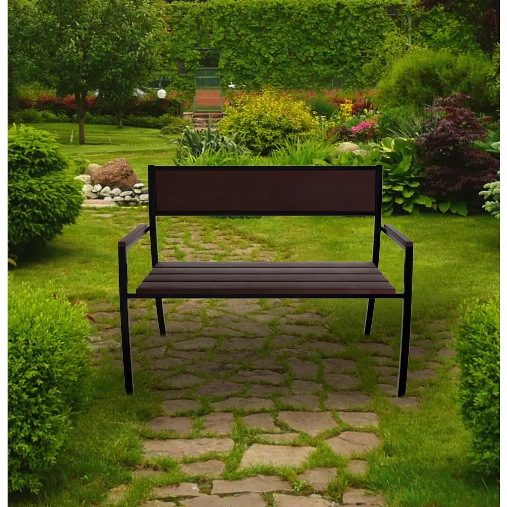 Скамья садовая разборная Garden 113х56х85.6 см металл/дерево темно-коричневая 82608841 STLM-2042046 Santreyd  - Вид №2