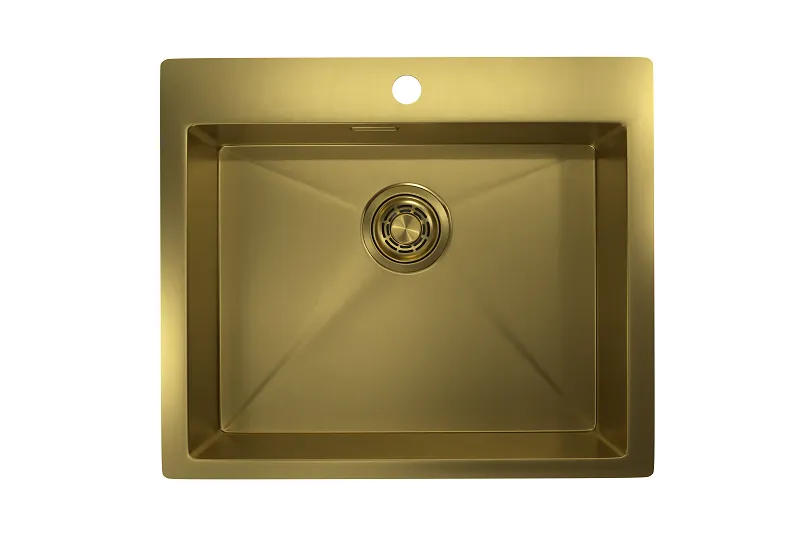 5951, ЗОЛОТО САТИН, стальная кухонная мойка GRANULA 5951-ST340 - Вид №1
