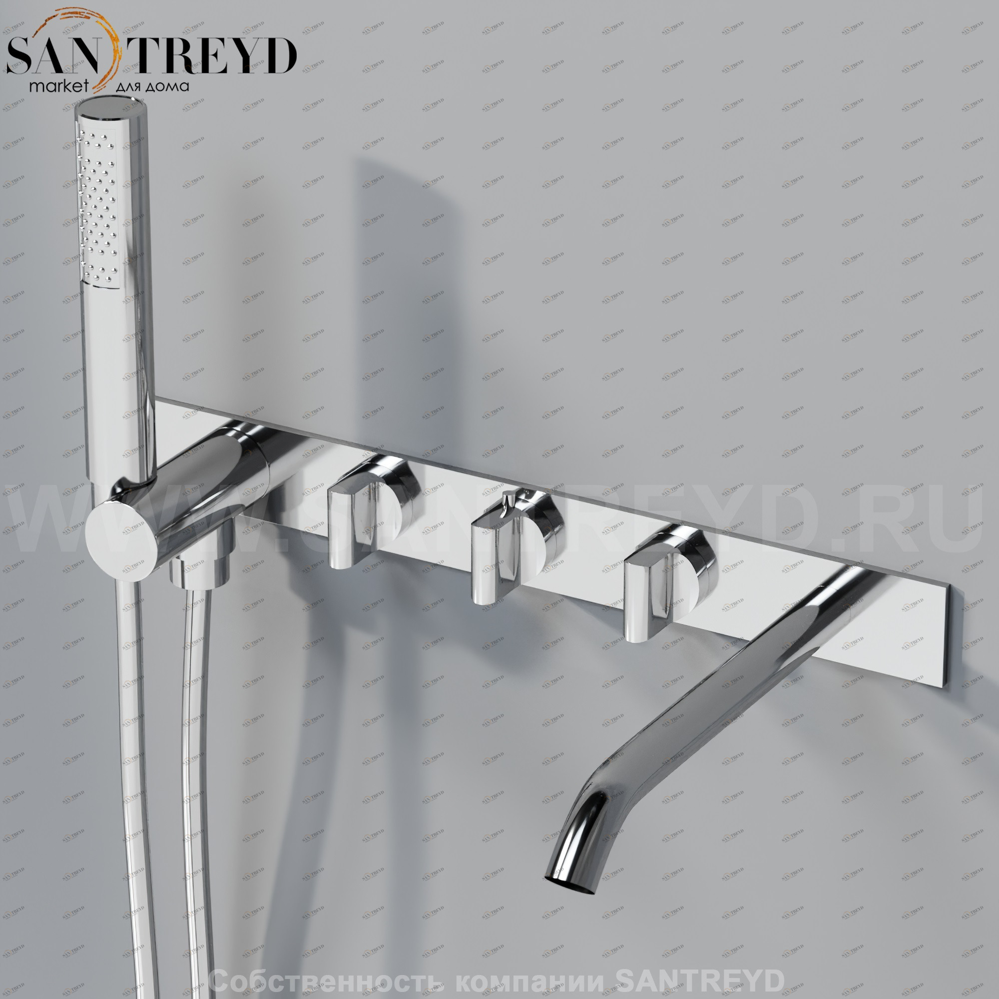 Термостат с ручным душем ARUB1118S SQUARE для ванны хромированный Agape