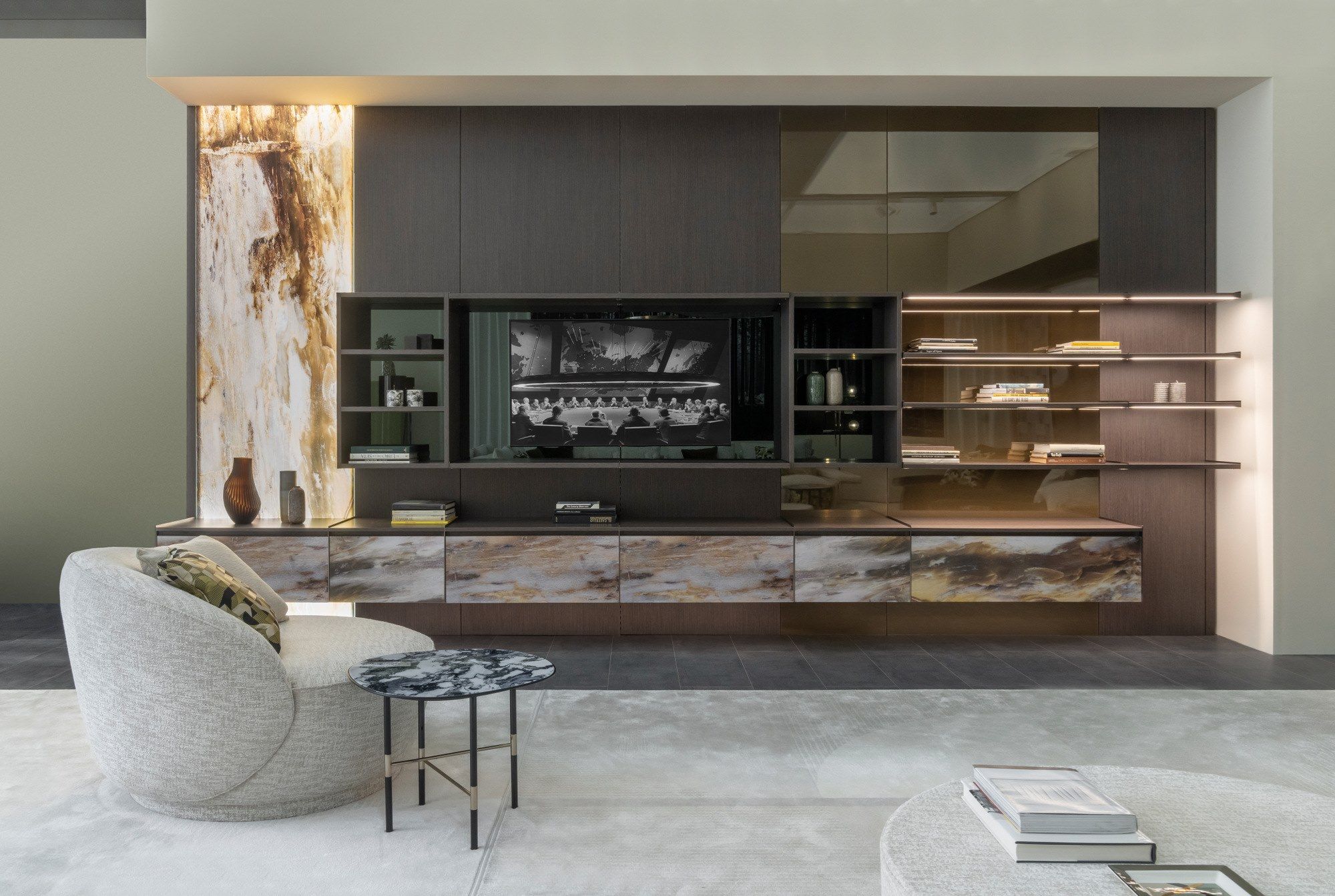 Эбеновая оборудованная стена с подставкой для телевизора Sicis Blade System ARCH-00034455 - Вид №1