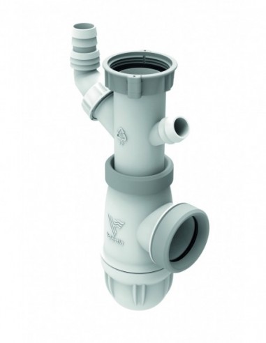 752700 001 00  Сифон для мойки Connectic, со штекером для стиральной машины, регулируемый, из двух материалов, Д. 40 мм, NF, пластик Valentin Белый  - Вид №1